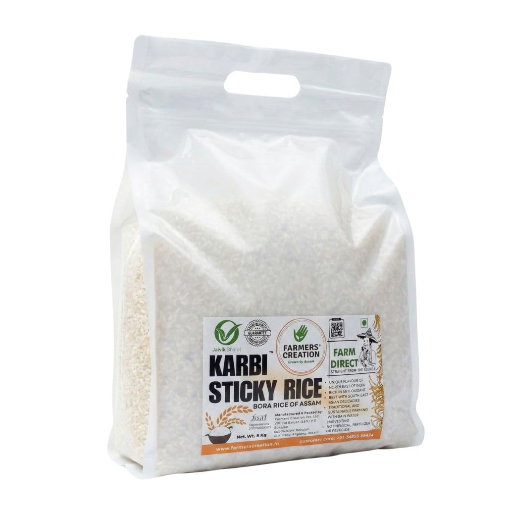 Farmers Creation I Karbi Sticky Rice I 5 KG Pac I Glutinous Rice I Thai Sticky Rice I Bora Rice ITraditional Farming I Japanese & Korean Dish