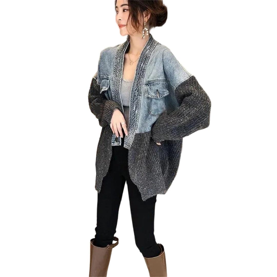 Chaqueta vaquera de punto para mujer, estilo retro, estilo callejero