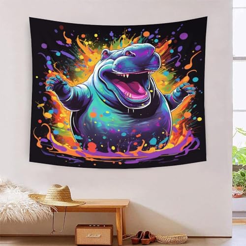 Tapisserie murale hippo 3D 180x230cm grand format en tissu pour salon