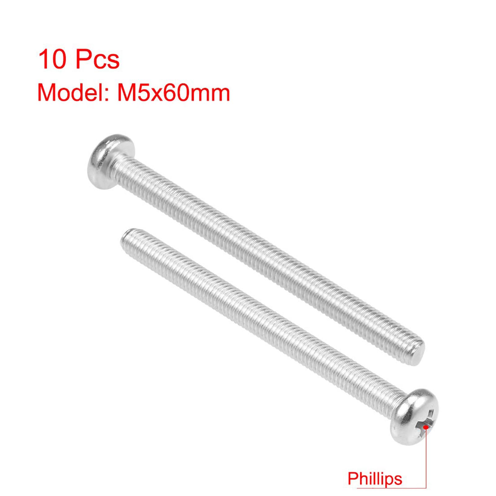 MACHSWON M5x60mm Machine Screws Phillips Cross Pan Head Screw 304 Stainless Steel Round Head Cross Screw Fasteners Bolts 10Pcs - Image 2
