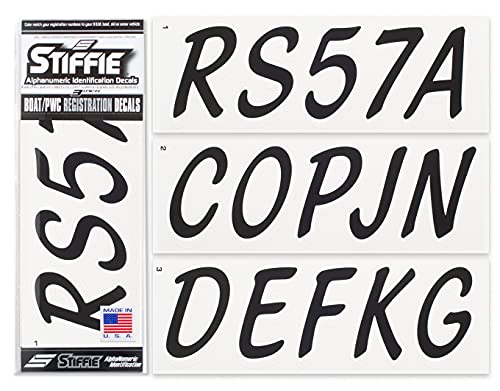 Image of Whipline Solid Black /White 3 inch Alpha-Numeric Registration Identification Numbers Stickers Decals for Boats & Personal Watercraft