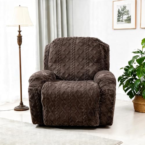 Image of JOKIVTOU Recliner Chair Covers 4-Pieces Stay in Place Non-Slip Recliner Cover Stretch Furniture Protector Washable Slipcover for Lazy Boy Recliner Soft Feel Fitted Reclining Cover with Pocket