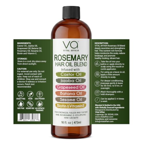 Image of Blend Of Pure Rosemary Oil For Hair Growth 16 Fl Oz With Castor, Batana Oil
