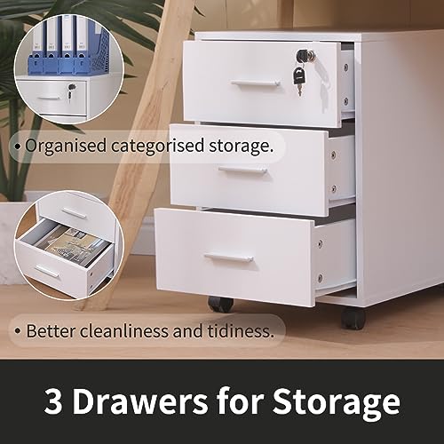 Générique Cabinet de fichiers Vertical Mobile en Bois verrouillable avec 3 tiroirs pour Le Stockage de Documents de Lettre A4 idéal pour Le Bureau à Domicile ou Le Salon – vue 5