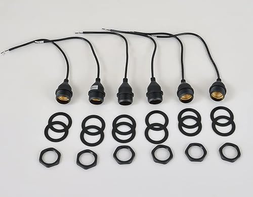 Light Socket With Cord Outdoor Light Socket Wire With Light Socket E26/E27 Socket Light Bulb Socket With Cord Temporary Construction Lighting Waterproof Socket Corded (6 Pack) 1Foot 20Awg Ma6009 #TOP4