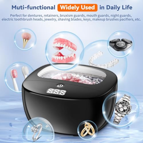 Image of Ultrasonic Retainer Cleaner Machine, 45kHz Dental Cleaning Pod for Dentures, Aligners, Night Guards & Jewelry, 130ML Denture Cleaner 2 Timed Modes & Travel Design