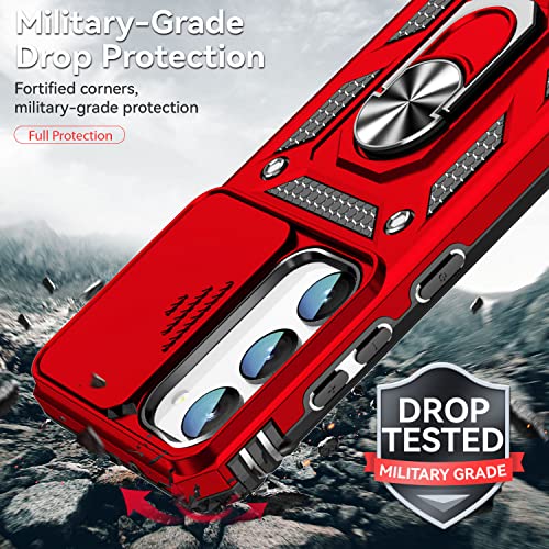 for Samsung Galaxy S23 Case, with Slide Camera Cover HD Screen Protector 360° Rotable Ring Holder Kickstand Military Grade Protection 15ft Drop Tested Protective Phone Case for Galaxy S23 (Red) by M MAIKEZI - Used condition - Image 5