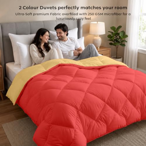 Image of AYKA Reversible Comforter 220 GSM Microfiber Reversible AC Comforter /Blanket for Winter /Quilt /Duvets for King Size Double Bed Comforter (90 * 100, Beige & Red)| TC - 220