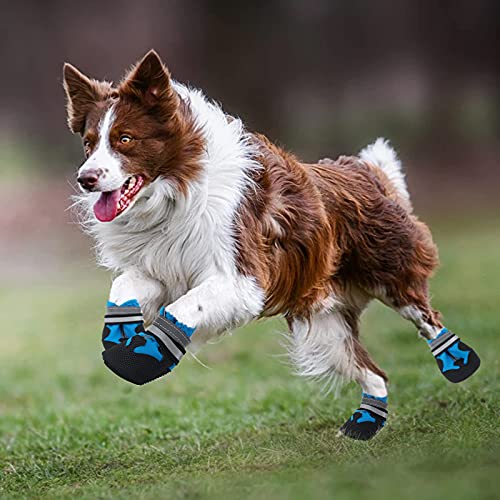 Jodsen Hundeschuhe, 4 STK wasserdichte Hundeschuhe mit reflektierenden Riemen Anti-Rutsch-Sohle Outdoor Pfotenschützer für kleine mittelgroße Hunde, Blau (M)