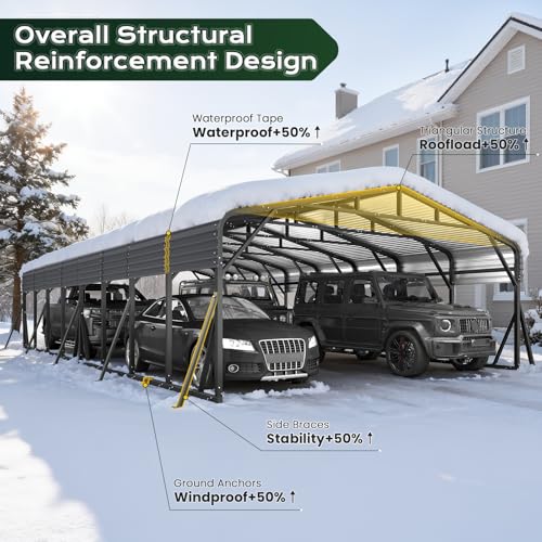 Image of Jocoevol 20x40FT Heavy Duty Metal Carport, Outdoor Car Garage with Support Rods & Windproof Ground Anchors, All-Season Versatile Canopy Tent for 4 Car, Boats, Truck