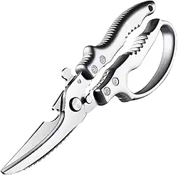 Tesoura de Cozinha Multifuncional em Aço Inox, Profissional, Lâminas Afiadas, Cabo Ergonômico, Trava de Segurança,Corte Preciso para Carnes, Aves, Peixes, Legumes e Uso Doméstico