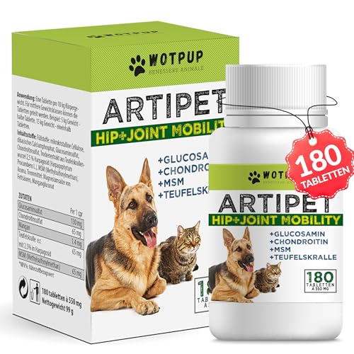 Gelenktabletten Hund - 180 hochkonzentrierte Tabletten mit MSM, Teufelskralle, Chondroitin und Glucosamin. Entzündungshemmend für Hunde, ideal zur Bekämpfung von Arthritis und Arthrose.