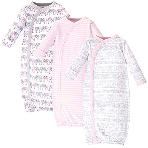 Touched by Nature baby girls Organic Cotton Kimono Nightgown, Pink Gray Elephant, 0-6 Months US