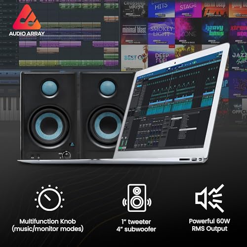 Image of Audio Array AM-S1 BT v5.3 |Professional 4 inch Studio Monitor Speaker Pair| 60W Class D Amplification,Woven Composite Woofer,1 inch Silk-Dome Tweeter,EQ Controls|Music /Monitor Mode, Aux, HDMI, USB C, TRS, RCA