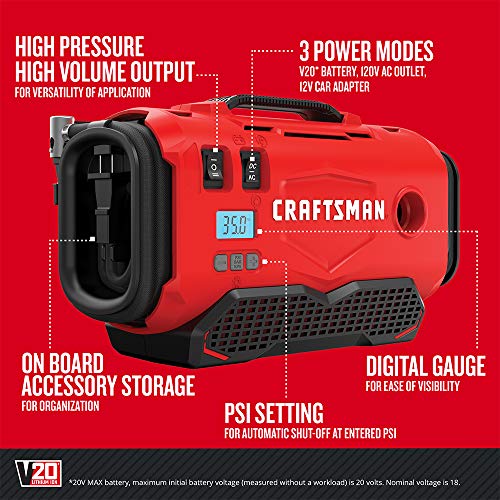 Image of CRAFTSMAN V20 Inflator with Lithium Ion Battery, 2.0-Amp Hour, Charger Sold Separately (CMCE520B & CMCB202)