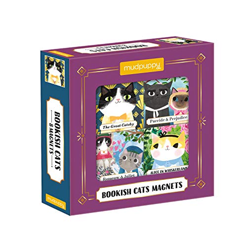 Mudpuppy Bookish Cats Magnets, Set of 8 – Artistic Refrigerator Magnets, Includes 8 Unique Illustrations of Famous Writers as Cats, Each One Measures 1.5” x 1.5” – Makes a Great Gift Idea, Multi Color