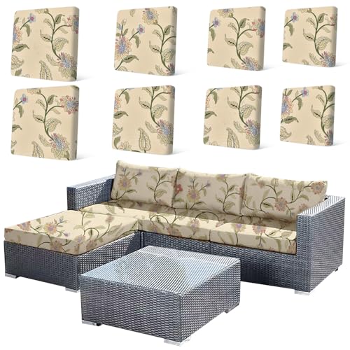 HANDONTIME 8Pcs Patio Cushion Covers Stretch Outdoor Couch Cover Waterproof