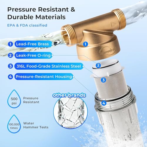 Image of iSpring WSP-50 Spin Down Sediment Water Filter, Whole House Reusable Flushable Prefilter for Well Water, 50-Micron, 1 inch MNPT + 3 /4 inch FNPT, Lead-Free Brass