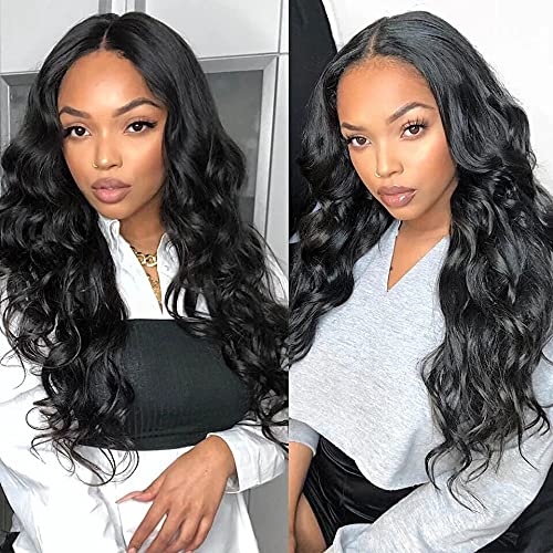 Brazilian Virgin Body Wave Human Hair Bundles With Closure 8A Unprocessed Human Hair Extensions Body Wave Human hair 3 Bundles With 4x4 Free Part Lace Closure Natural Black Color (12 12 12+10closure)