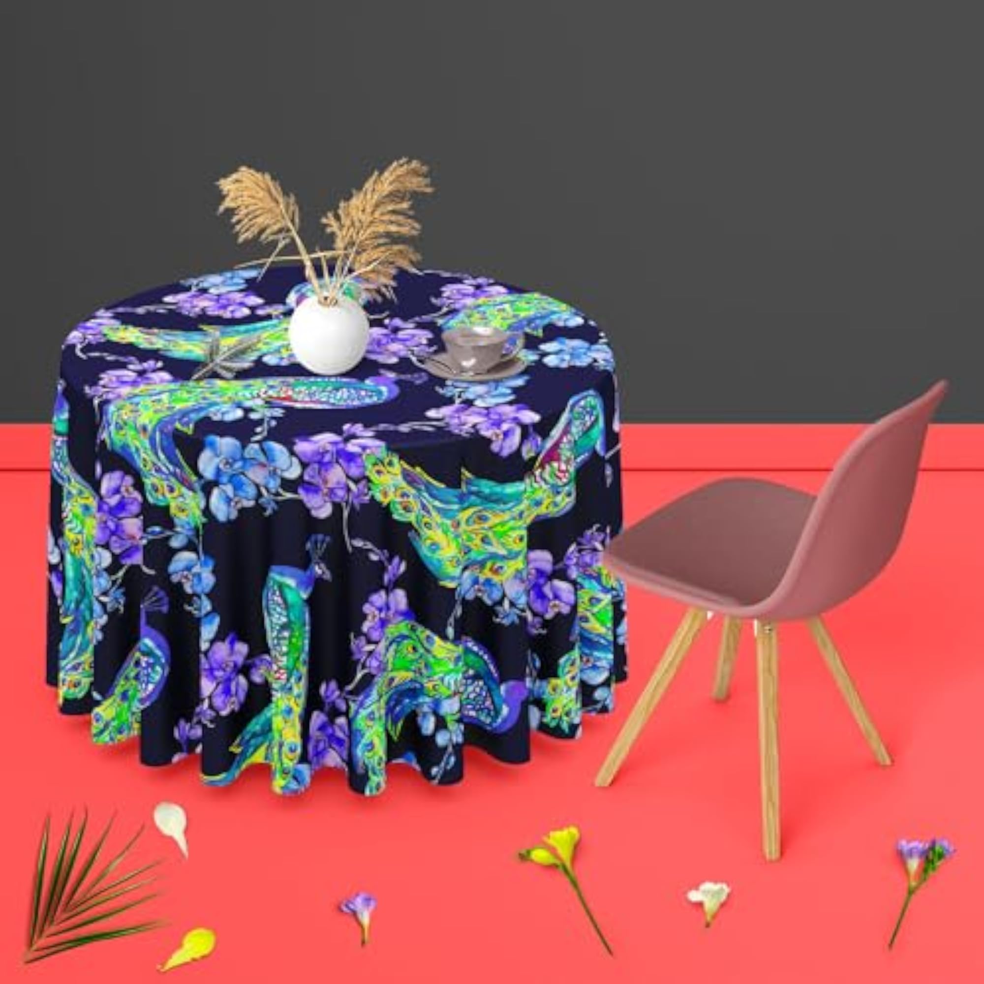 Tropical Pattern Table Cloth Cover for Dining & Center Table, Cotton Canvas, 4-Seater