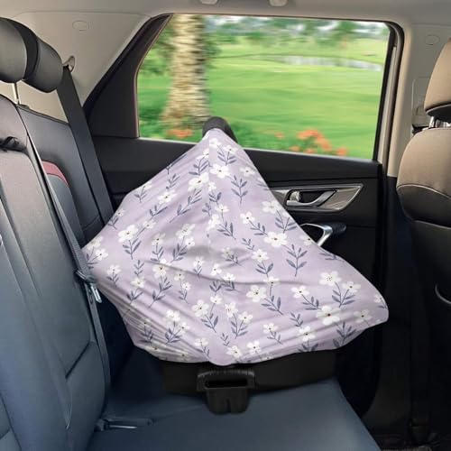Image of Baby Car Seat Cover, Easy to Elean Car Seat Canopy for Baby Girls Boys, Mom Nursing Breastfeeding Covers, Blanket for Infant, Florals Purples