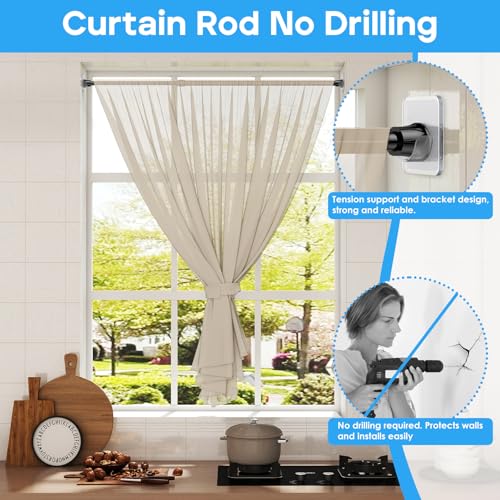 Image of MEXAU 2Pack Spring Tension Curtain Rod 28-41 inch Black Small Tension Rod | Adjustable Curtain Rods No Dilling Extendable Spring Tension Rod Short Curtain Rod for Windows, Kitchen, Bookshelf, Closet