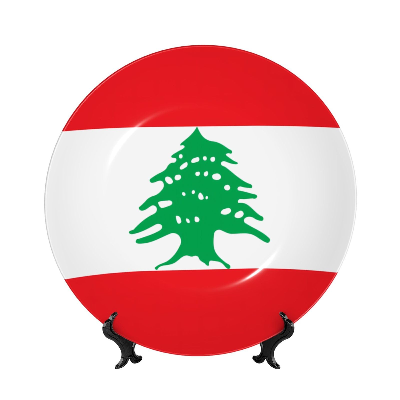 SXZVVBN Flag of Lebanon Bone China Decorative Plate Art with Stand Removable Adhesive Hanging for Home Office 8in（20cm）
