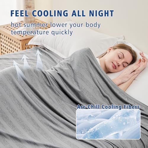 Image of EMME Cooling Throw Blanket, Thin Lightweight Summer Blanket for Couch Sofa, Cold Bed Throws for Hot Sleepers, Double Sided, Keep Body Cool for Kids Adults, Grey
