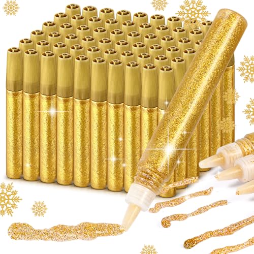 Cholemy 60 Pcs Glitter Glue Pens Glitter Glue Stick Set for Crafts Washable Markers Painting Pens for DIY Arts Projects Scrapbooking Holiday Greeting Card Decorating Supplies(Gold)