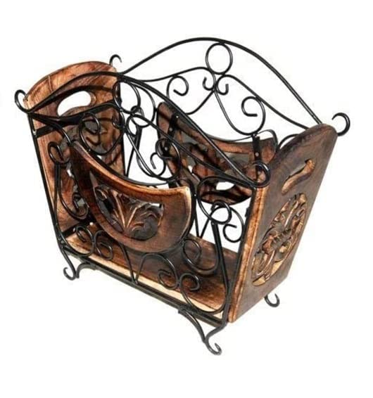 Antlantic Wood Store Wood and Wrought Iron Modern Elegance Magazine Newspaper and Book Wall Rack, Wall Magazine Holders for Home and Office (Magazine Basket)-picture-29