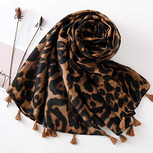 NVENF Womens Laopard Animal Print Fringed Shoulder Wrap Scarf for Winter2