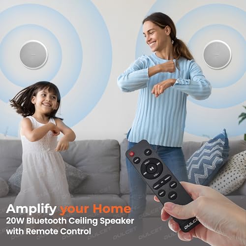 Image of DULCET DC-CS8X-BT White 8 inch 20W Full Range Active Bluetooth Ceiling Speaker with inbuilt Amplifier-Supports Upto 3 Passive Ceiling Speakers (Passive Speakers to be Purchased Separately)