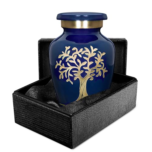 Image of Trupoint Memorials Small Urns for Human Ashes Keepsake, Tree of Life Decorative Mini Cremation Urn for Adult Men and Women, Small Blue