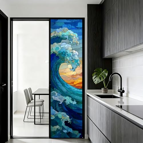 Película para ventana vidriada 17.5x78.7 pulgadas diseño ola oceánica miniatura 1