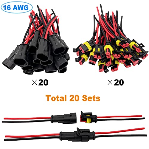 Twippo 20 Kits 16 Awg 2 Pin Connector Waterproof Wire Connectors 2 Pin Automotive Electrical Connectors Quick Disconnect 2 Wire Connectors With 16 Gauge Wire #TOP5