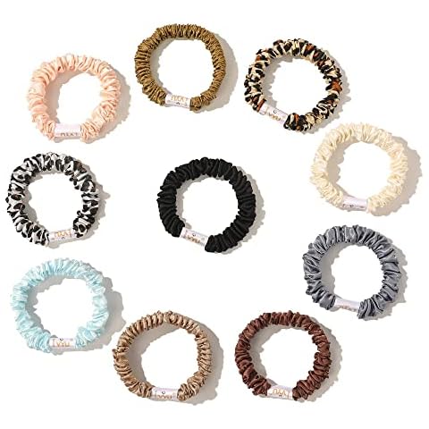 Scrunchies Silk Satin Hair Ties - Small Mini Thin Elestics Ponytail Holder Hair Bands Skinny Scrunchy For Thick Curl Hair No Crease Hair Ties Soft Accessories No Hurt Your Hair for Women and Girls Cover