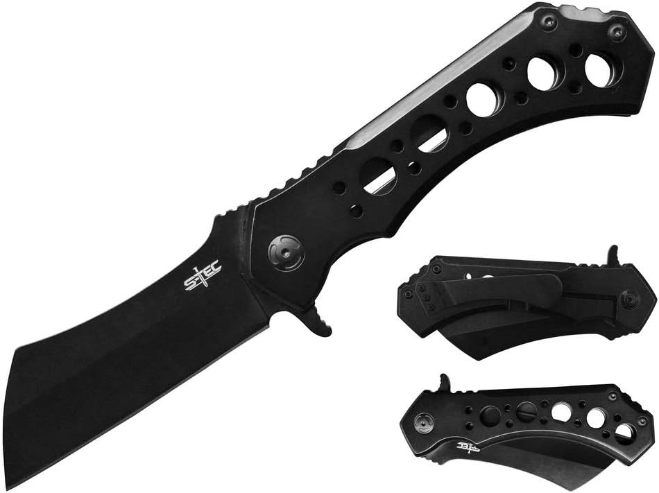 S-TEC 10.25" Ball Bearing Cleaver Folding Knife (Matte Black)