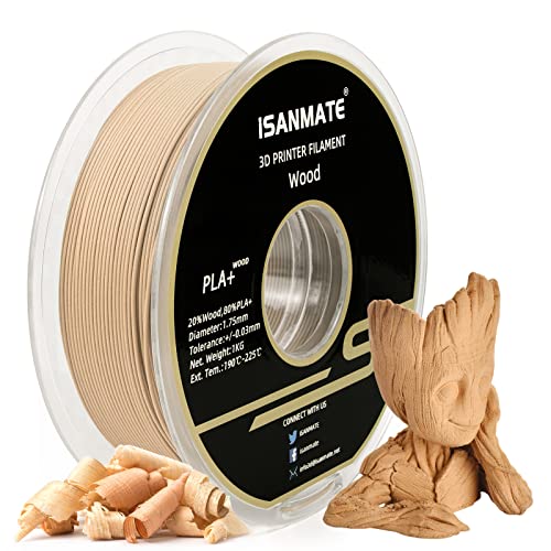 iSANMATE PLA Bois Filament PLA 1.75, Filament Imprimante 3D PLA Bois Blanc, Dimensionnelle +/- 0.03 mm, 1KG Spool