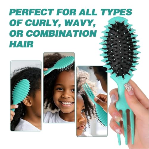 Image of COMBELLE Curl Defining Detangler Brush for Curly Hair - Vegan Fiber & Nylon Bristle Paddle Brush with Comb Handle for Frizz-Free Styling & Scalp Massage - Mint (Pack of 3)