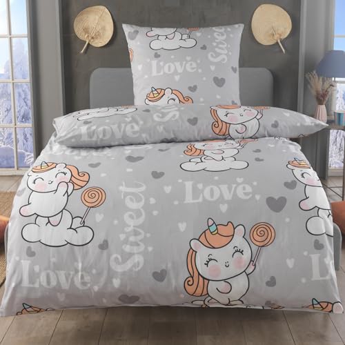 DreamHome Fein-Biber Bettwäsche 135x200 Baumwolle Biber, extra Flauschige...