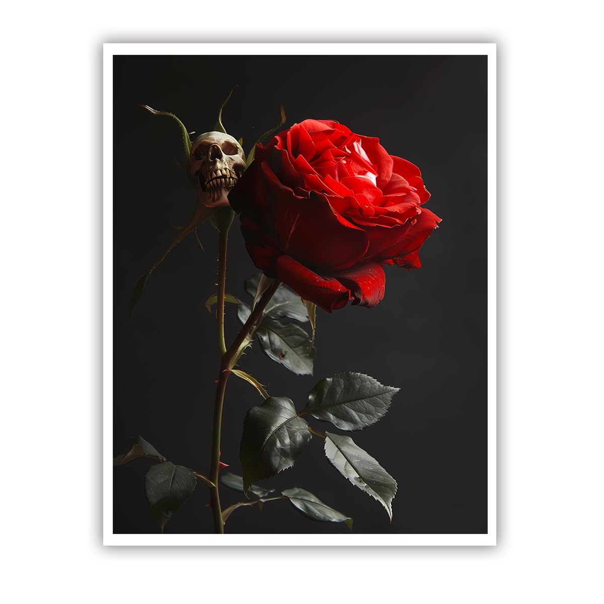 CHERHERART Affiches gothiques sombres Peinture murale en toile de crâne de rose rouge pour étude de chambre Tirages sur toile florale et squelettique Décoration d’Halloween 85x110cm sans cadre