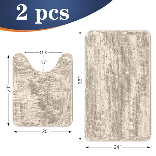 Image of OLANLY Bathroom Rugs Sets 2 Piece, Soft Absorbent Chenille Bath Mats and U-Shaped Contour Toilet Mat Area Rug Set, Machine Washable Bath Carpet, Home Decor Accessories(36 inchx24 inch+24 inchx20 inch, Sand)