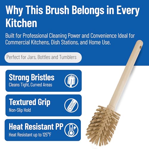 Image of SPARTA 12 Inch Bottle Brush with Polyester Bristles and Plastic Handle, Color Coded, Large Round Head Cleaner for Bottles Jars and Food Service Equipment, Tan