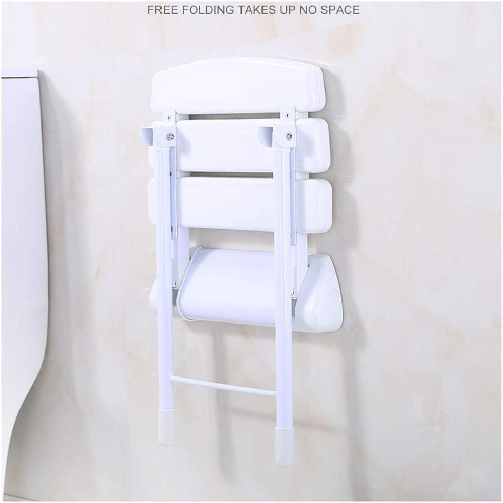 Tabouret de douche mural pliant en métal et plastique blanc - 5