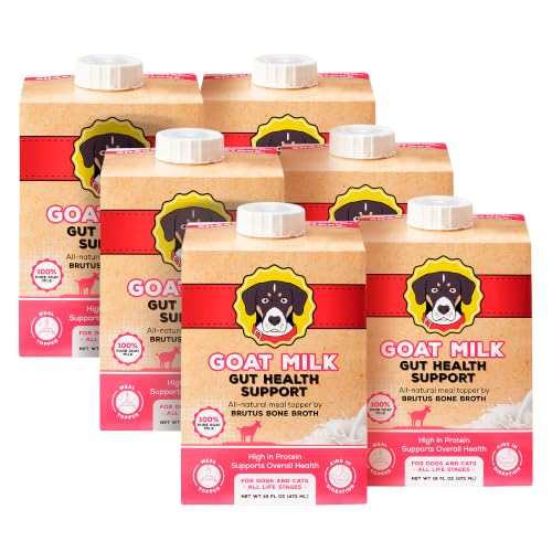 Goat Milk by Brutus Broth Meal Topper for Dogs and Cats Formulated for Digestive Support & Moisture Low-Lactose Contains Natural Nutrients and Enzymes (Pack of 6)