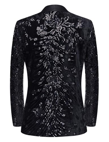 Pyiujtr Men's Sequins Velvet Shawl Lapels Stage Party Prom Wedding Dinner Suit Jacket Blazer3