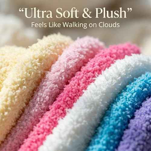 Image of Tipi Toe Womens Fuzzy Crew Socks with Anti Slip Grips Warm Cozy Fluffy Winter Slipper Socks Non Skid Home Socks for Women