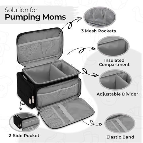 Breast Pump Bag Fit for Spectra S1 and S2, Wearable Breast Pump Bags with Milk Pack, Pumping Bag with Waterproof Mat for Pump Accessories, Bottle Bags for Travel and Family, Black