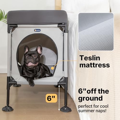 Veehoo Dog Bunk Bed, Dog Beds Attachment to Human Bed, Bedside Dogs Cot for Small, Medium Cats & Dogs, Pet Window Perch, Grey - Image 5