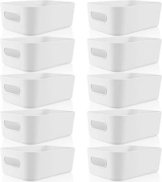 Zopeal White Plastic Storage Bins,10 Pcs,12 x 8 x 5 Inches